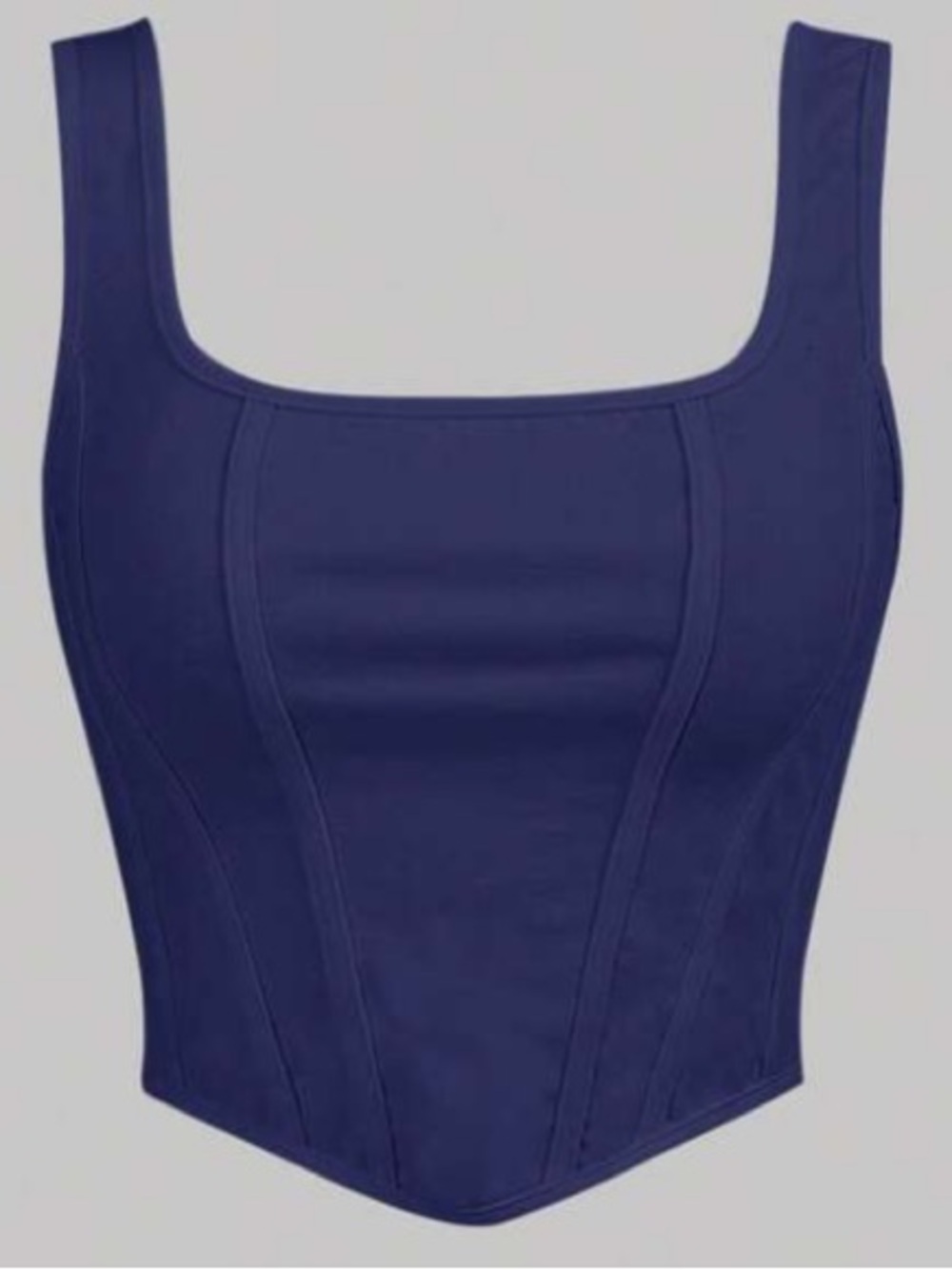 Navy Blue 95% Cotton Corset Style Crop Stretch Tank Top Size L GUC